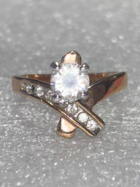 Gold Toned CZ Engagement Bypass Ring marked J size 6